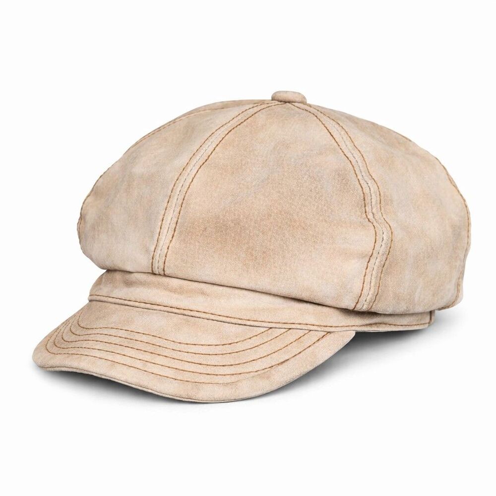 Mixit Genuine Leather Newsboy Cap Tan Women's Baker Boy Cabbie Hat